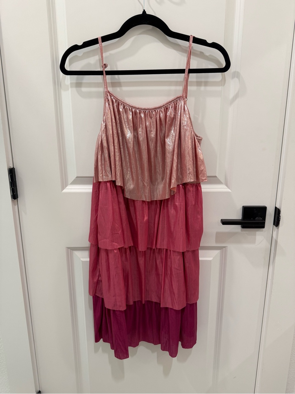 Tiered Pink Spaghetti-Strap Dress